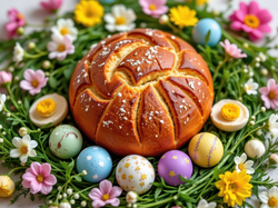 Kwiaty, Chleb, Pisanki, Wielkanoc, Jajka