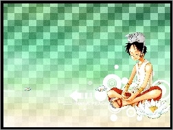 chłopak, kotek, One Piece, kwiatek