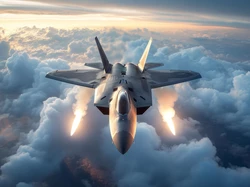 Światła, Samolot, Myśliwiec, Chmury, Wojskowy, Ai