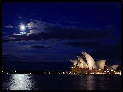 Chmury, Noc, Sydney, Australia, Księżyc