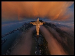 Mgła, Statua Chrystusa Zbawiciela, Rio de Janeiro, Brazylia, Chmury