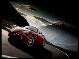 Chmury, Alfa Romeo, Czerwona, Droga