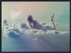 Kobieta, Chmury, Anioł