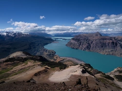 Jezioro, Góry, San Martin Lago, Argentyna, Chmury, Niebo, Patagonia, Andy Patagońskie