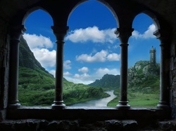 Chmury, Wzgórze, Zamek, Okno, Rzeka