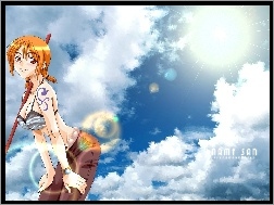 chmury, kobieta, One Piece, kij