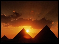Chmury, Zachód, Piramidy, Słońca