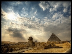 Chmury, Posąg, Piramidy, Pustynia, Sfinksa