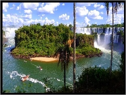 Chmury, Łódki, Iguazu, Wodospady, Drzewa