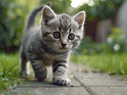 Trawa, Kot, Kotek, Chodnik, Szary, Grafika AI