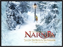 latarnia, zima, napis, dziewczynka, The Chronicles Of Narnia, choinki