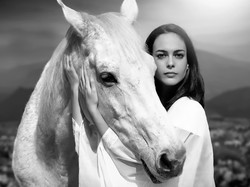 Czarno-białe, Kobieta, Koń