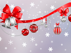 Boże Narodzenie, Świąteczna, Kokarda, Dzwonki, Bombki, Grafika 2D, Czerwona