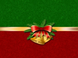 Zielono-czerwone tło, Dzwonki, Świąteczna, Dekoracja, Kokarda