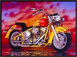 Czerwony, Harley-Davidson, żółto