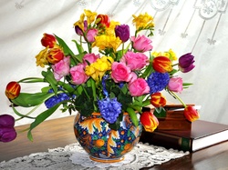 Dekoracja, Wiosenne Kwiaty, Bukiet, Kolorowy Wazon