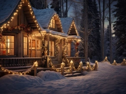 Las, Zima, Dom, Dekoracje, Boże Narodzenie, Drzewa