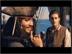Johnny Depp, statek, Piraci Z Karaibów, Orlando Bloom