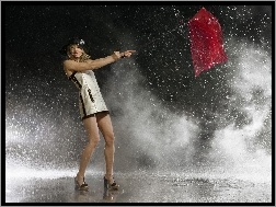 Deszcz, Czerwony, Kobieta, Parasol