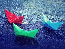 Deszcz, Łódki, Papierowe, Kolorowe, Origami