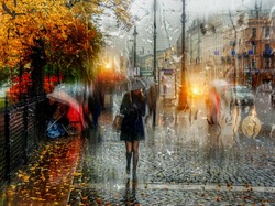 Deszcz, Parasol, Kobieta, Petersburg, Ulica