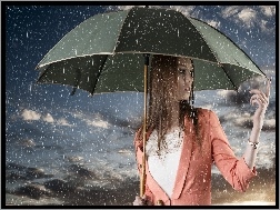 Deszcz, Kobieta, Piękna, Parasolka