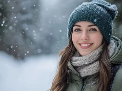 Włosy, Szatynka, Czapka, Kobieta, Kurtka, Szal, Uśmiech, Długie