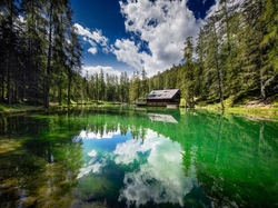 Drzewa, Cortina d Ampezzo, Las, Lago Ghedina, Jezioro, Włochy, Dom