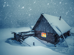 Śnieg, Światło, Okno, Dom, Zima