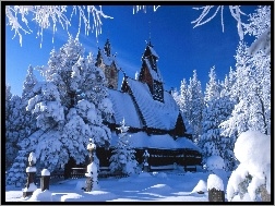 Śnieg, Cmentarz, Kościół, Zima
