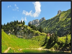 Domek, Góry, Szwajcarskie, Jezioro