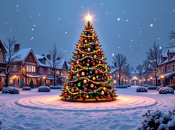 Boże Narodzenie, Choinka, Domy, Grafika AI