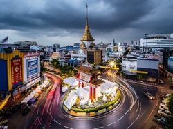 Domy, Ulica, Tajlandia, Bangkok, Światła