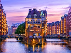 Hamburg, Domy, Zdjęcie miasta, Rzeka, Niemcy, Mosty