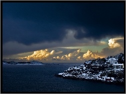 Domy, Morze, Norwegia, Wyspa