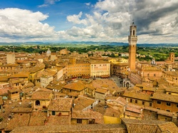 Włochy, Domy, Toskania, Miasta, Panorama, Wieża, Siena