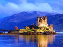 Eilean Donan, Woda, Szkocja, Most, Zamek, Góry
