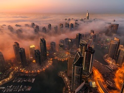 Drapacze chmur, Wieżowce, Dubaj, Mgła