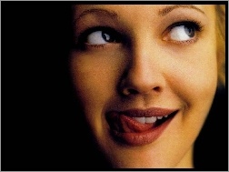 Drew Barrymore, oczy, duże, język