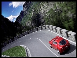 Droga, Czerwony, Alfa Romeo, Samochód