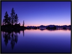 Drzewa, Tahoe, Kalifornia, Góry, Jezioro, Noc