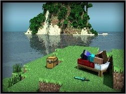 Drzewa, Wyspa, Człowiek, Minecraft, Skrzynia