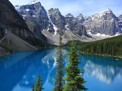 Jezioro, Park Narodowy Banff, Kanada, Moraine Lake, Góry, Drzewa