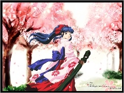 drzewa, Sakura Wars, niebieskie włosy