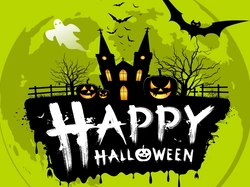 Drzewa, Płot, Happy Halloween, Dynie, Nietoperze, Zamek, Halloween, Tło, Zielone