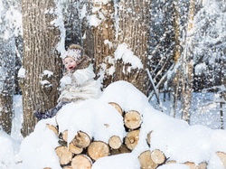 Drzewa, Śnieg, Zima, Dziecko