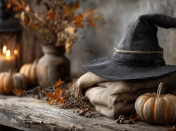 Halloween, Czarny, Czarownicy, Dynia, Kapelusz, Grafika Ai