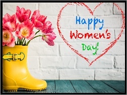 Dzień kobiet, Tulipany, Bukiet, Kalosz