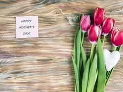 Dzień Matki, Karteczka, Serduszko, Tulipany, Napis