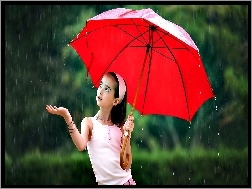 Deszcz, Dziewczynka, Parasol